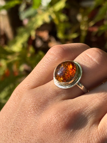 Amber Silver Smithed Ring size 7