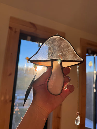 Soft Pink~ Locally made stained glass mushroom suncatcher