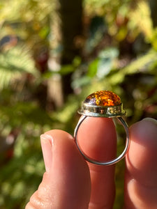 Amber Silver Smithed Ring size 7