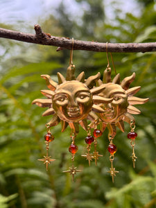 Brass Sun Earrings ~ Celestial Amber