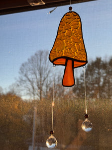 Warm Orange~ Locally made stained glass mushroom suncatcher