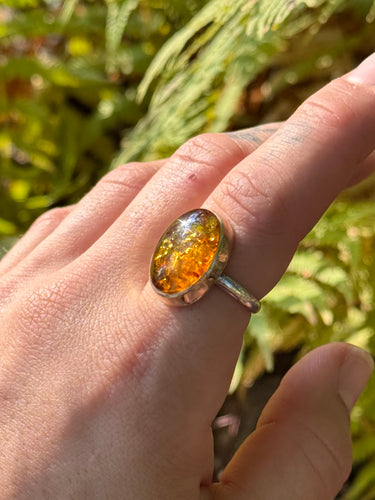 Amber Silver Smithed Ring size 7.5