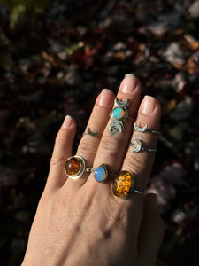 Amber Silver Smithed Ring size 7