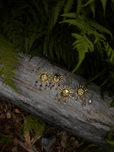 Load image into Gallery viewer, Brass Sun Earrings ~ Celestial Amber