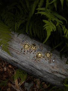 Brass Sun Earrings ~ Celestial Amber