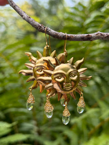 Brass Sun Earrings ~ Fleur Prism Beads