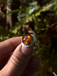 Amber Silver Smithed Ring size 7