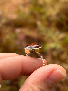 Amber Silver Smithed Ring size 8