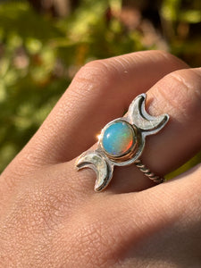 Genuine Opal Triple Goddess Ring size 5.5