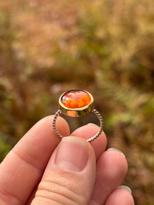 Amber Silver Smithed Ring size 8