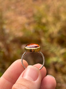 Amber Silver Smithed Ring size 8