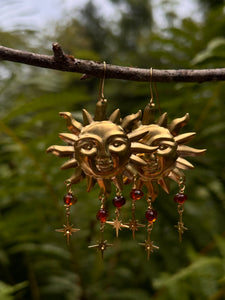 Brass Sun Earrings ~ Celestial Amber