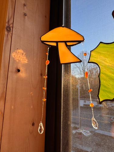 Cream Swirl~ Locally made stained glass mushroom suncatcher