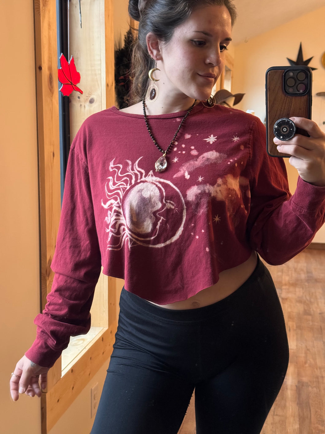 Red Sun & Moon long sleeve fairy crop top