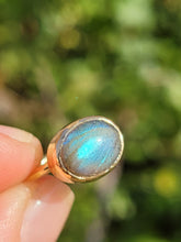Load image into Gallery viewer, Little Labradorite Brass Ring ~ size 4.5